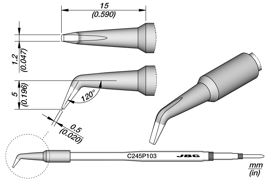 C245P103 - Chisel Bent Cartridge 1.2 x 0.5